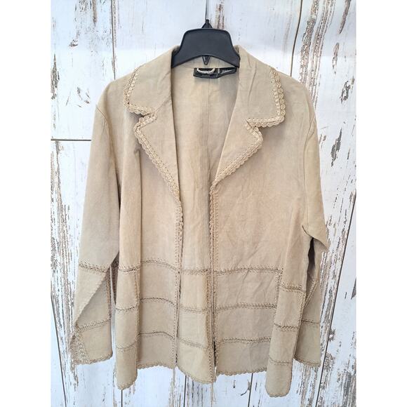 OutBrook Woman's Tan Leather Jacket Lace Design 100% Real Leather - Picture 1 of 8